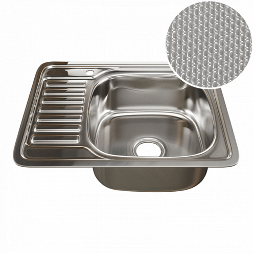 Мойка врезная 480х580 правый выпуск 3 1/2" MIXLINE 180 мм с сифоном ДЕКОР: фотография 1