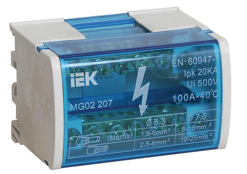 Шина на DIN-рейку в корпусе (кросс-модуль) ШНК 2х7 L+PEN IEK YND10-2-07-100: фотография 1