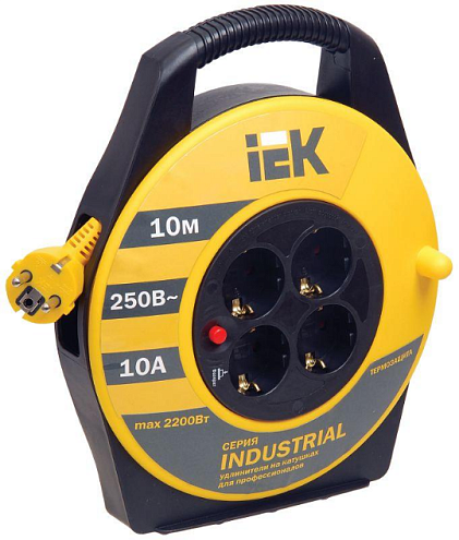 Удлинитель на катушке "Industrial" УК10 4х10м с заземлением 10А IP20 с термозащитой 3х1,0мм² IEK WKP14-10-04-10: фотография 1