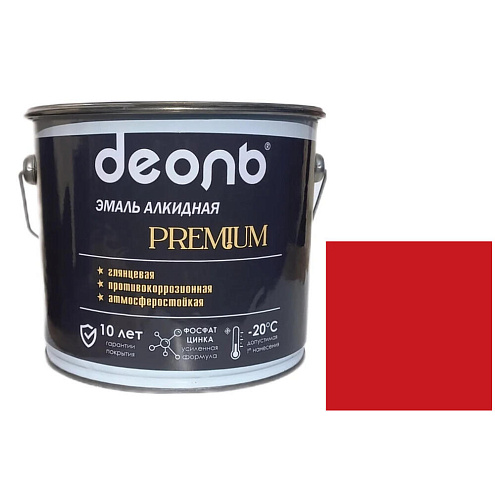Антикоррозионная глянцевая эмаль PREMIUM ДЕОЛЬ Красная RAL 3020 2,7л : фотография 1