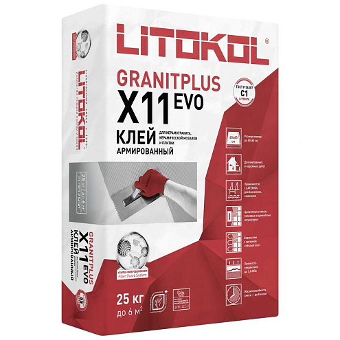 Клей для плитки, керамогранита и камня Litokol X11 EVO GRANITPLUS 25 кг. класс C1 TE: фотография 1