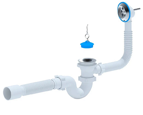 Сифон для ванны с выпуском 1 1/2", с переливом, с гибкой трубой 40/50 АНИ Пласт Е155: фотография 1