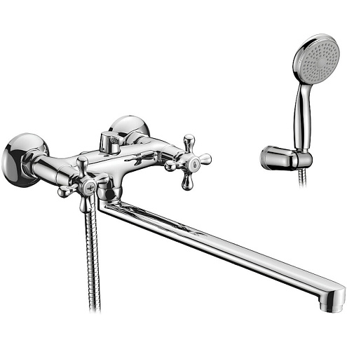 Смеситель LM2112C "Стандарт" универсальный с плоским изливом 350мм дивертор с керамическими пластинами с аксессуарами хром: фотография 1