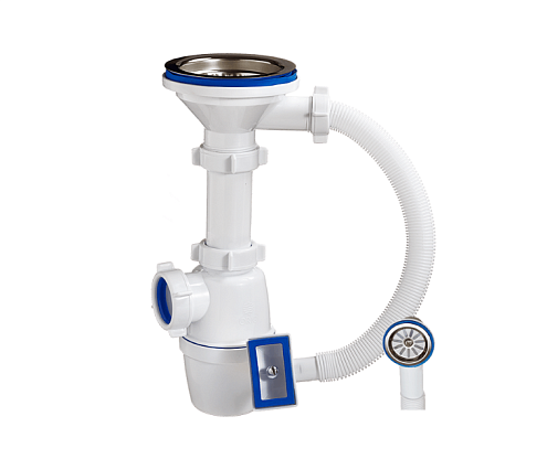 Сифон бутылочный 3 1/2" с универсальным переливом для каменных моек ОРИО АВ-1057/1: фотография 1