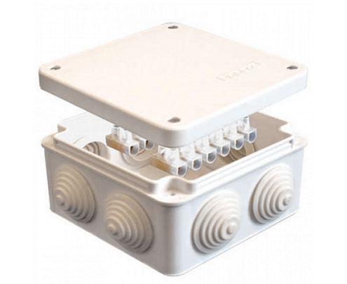 Коробка распр. ОП 105х105х56мм IP54 с клемм. 7 выходов 4 гермоввода 10А 12 контактов крышка на винта: фотография 1
