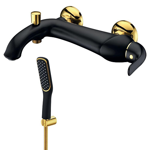 Смеситель Lemark "Свон" LM5402BG для ванны с коротким изливом черный/золото: фотография 1