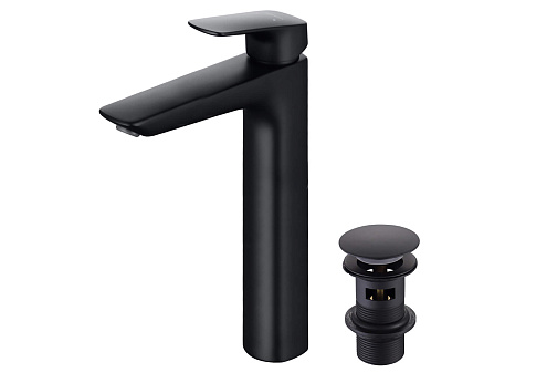 Смеситель для раковины 227 с донным клапаном Aquatek матовый черный AQ1005MB Вега: фотография 1