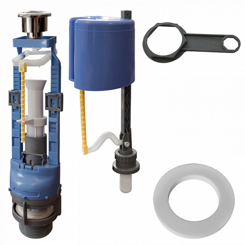 Арматура ИНКОЭР к смывному бачку 2-х кнопочная DI хромированная кнопка, нижнее подключение, универсальная сливная колонка D40 (и-сб2м-нпрф-хх-ккрпс): фотография 1