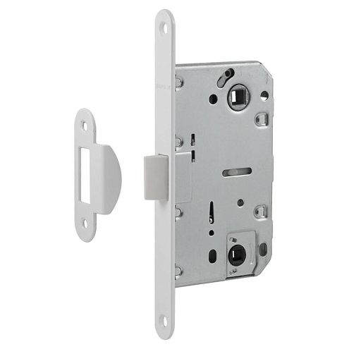 Замок М 13П-96мм под фиксатор с пластиковым язычком с ответной планкой белый: фотография 1