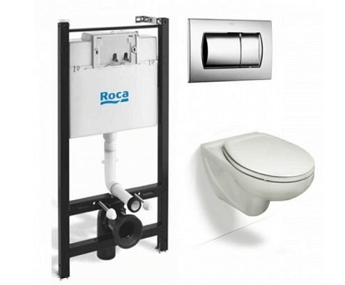 Комплект инсталляция Roca Victoria 893100000  с подвесным унитазом, с сиденьем микролифт и клавишей смыва хром: фотография 1