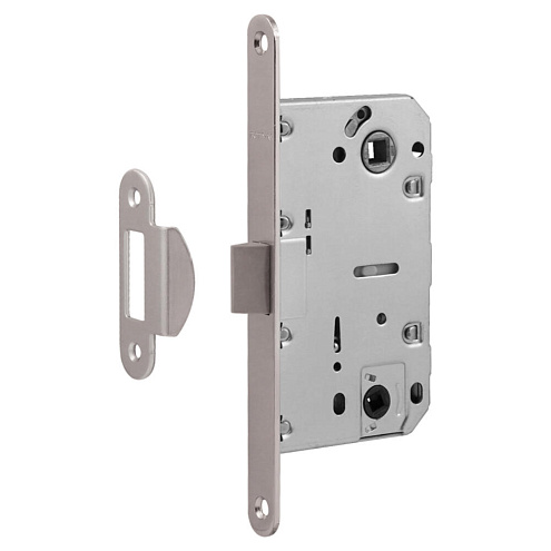 Замок М 13П-96мм под фиксатор с пластиковым язычком, с ответной планкой матовый никель: фотография 1