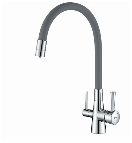 Смеситель Lemark "Комфорт" LM3075C-Gray для кухни с гибким изливом с подключением к фильтру питьевой воды хром/серый: фотография 1