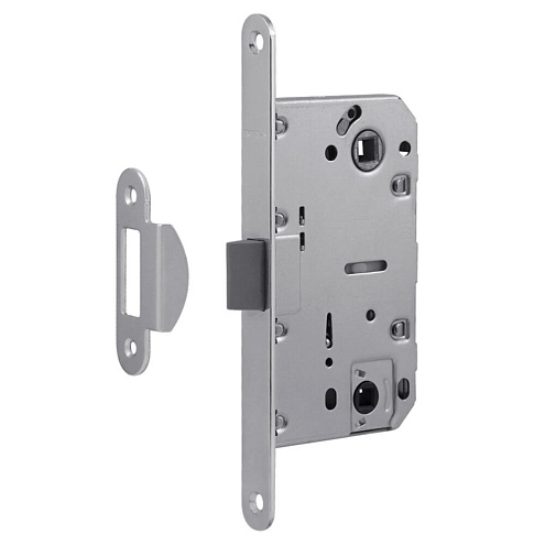 Замок М 13П-96мм под фиксатор с пластиковым язычком, с ответной планкой, хром: фотография 1