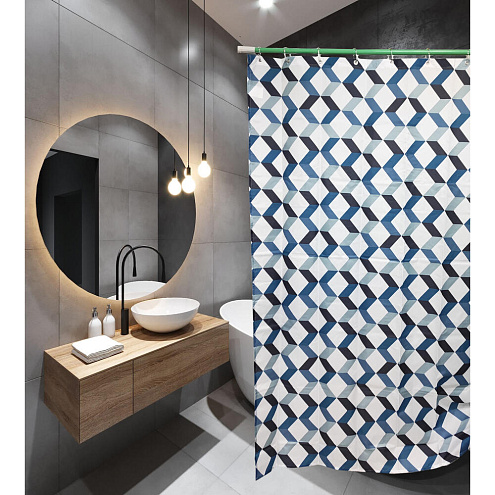 Занавеска-штора для ванн SANTREK HOME 180х180 ФОТОПРИНТ Polyester 60279 с кольцами Декор-1 П169: фотография 1