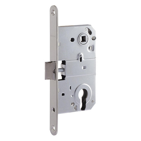 Замок М 25-85мм под цилиндр с металлическим язычком матовый никель, без ответной планки: фотография 1