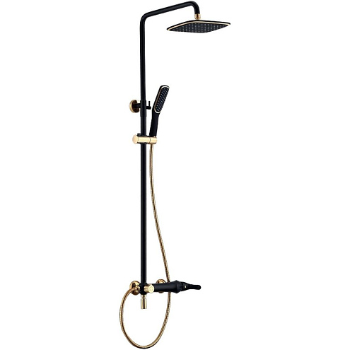 Смеситель Lemark "Свон" LM5462BG для ванны с верхней душевой лейкой "Тропический дождь" с поворотным изливом черный/золото: фотография 1