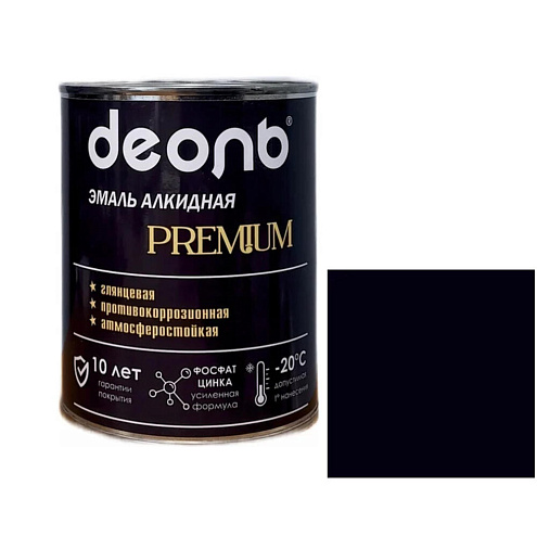 Антикоррозионная глянцевая эмаль PREMIUM ДЕОЛЬ Черная RAL 9005 0,75л: фотография 1