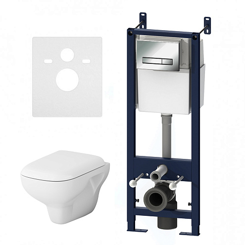 Унитаз подвесной с инсталляцией AM.PM Like IS30251.801700 безободковый, сиденьем микролифт, механической клавишей хром глянец: фотография 1