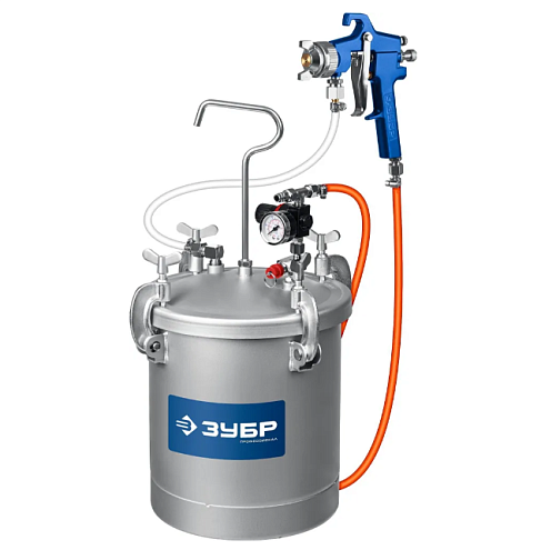 Красконагнетательный бак с краскораспылителем ЗУБР, 10л, сопло 1,8мм, рабочее давление 1,5-3бар: фотография 1