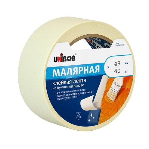 Малярная клейкая лента 48мм х 40м, 135мкм белая Unibob: фотография 1