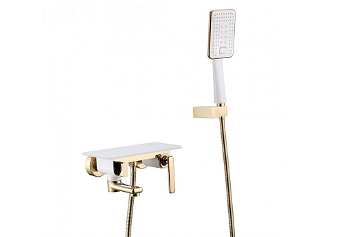Смеситель Lemark "Миста" LM6414WG для ванны с поворотным изливом белый/золото: фотография 1