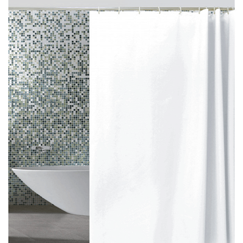 Занавеска-штора для ванн 180х180 "ZALEL" эконом 0010А/0036А Белый с кольцами: фотография 1