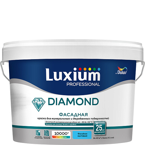 Краска Luxium Diamond Фасадная гладкая, матовая BC 2.25л: фотография 1