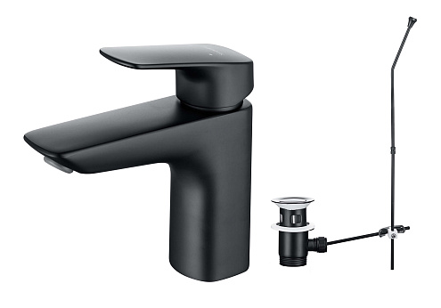 Смеситель для раковины 97 с донным клапаном Aquatek матовый черный AQ1011MB Вега: фотография 1