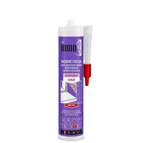 Жидкие гвозди KUDO на акриловой основе универсальный, белый 280мл: фотография 1