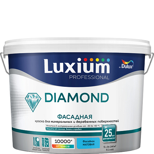 Краска Luxium Diamond Фасадная гладкая, матовая BC 9л : фотография 1