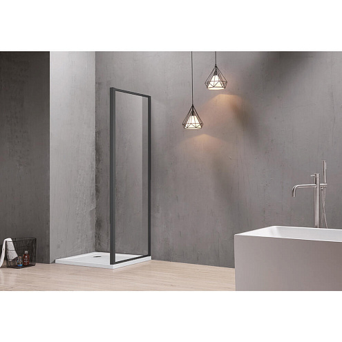 Боковая часть душ. ограждения SANTREK AQUA Time- SP-800-C-Matt Black 800*1950 стекло Прозр 6мм, профиль Черный: фотография 1