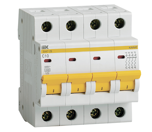 Выключатель автоматический модульный 4п C 10А 4.5кА ВА47-29 KARAT IEK MVA20-4-010-C: фотография 1