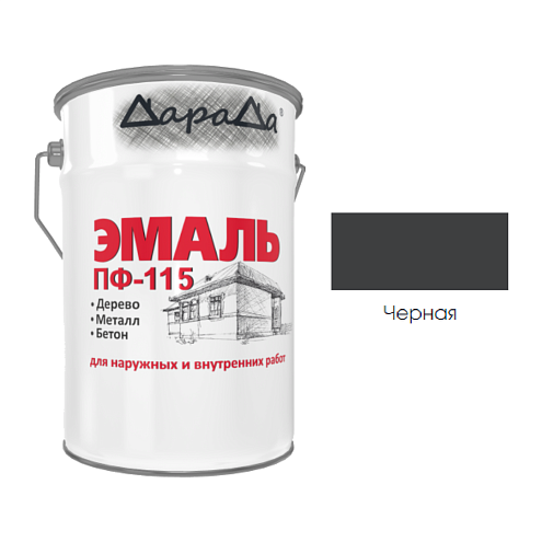 Эмаль ПФ-115 (ГОСТ 6465-76) «ДараДа», черная 25кг: фотография 1