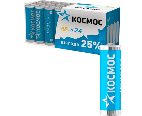 Элемент питания алкалиновый AA/LR6 пластиковый бокс уп.24шт КОСМОС KOCLR6_24BOX: фотография 1