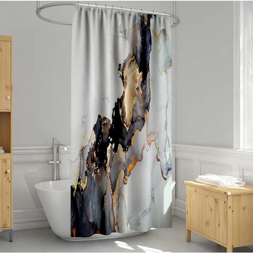 BT47 Занавеска-штора для ванн Delly "PREMIUM" полиэстер Китай 180х180 12 колец: фотография 1