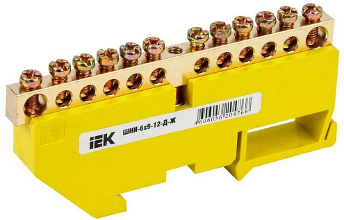 Шина PE "земля" на DIN-изоляторе ШНИ-6х9-12-Д-Ж IEK YNN10-69-12D-K05: фотография 1