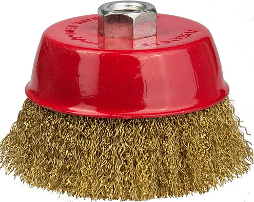 Чашечная щетка,  75мм, посадочный М14, витая латунированная проволока 0,3мм, STAYER: фотография 1