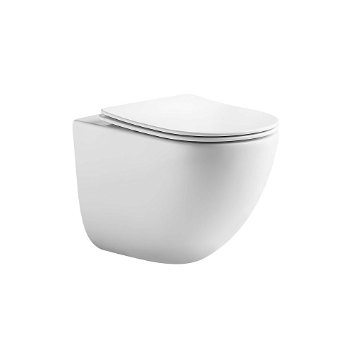 Унитаз подвесной безободковый Aquatek Гелиос AQ1993T-00 505х360х370мм, смыв Торнадо, горизонтальный выпуск, тонкое сиденье с механизмом плавного закрывания, крепеж: фотография 1