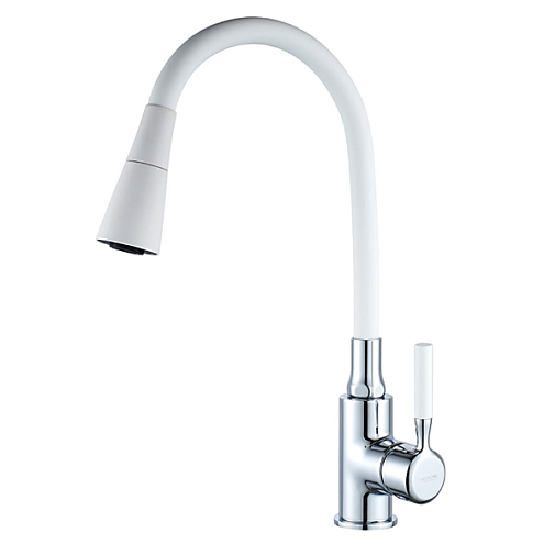 Смеситель для кухни с гибким изливом Ledeme L4199-3 белый/хром: фотография 1