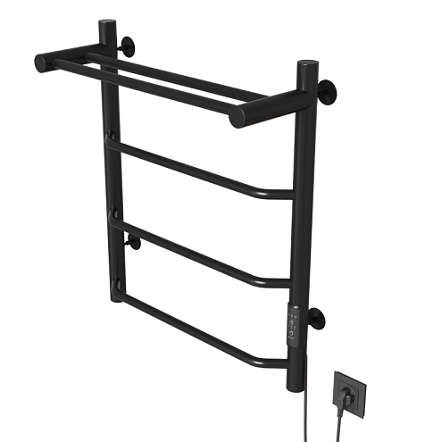 Полотенцесушитель Mixline Mira  60х50 таймер, 251Вт, 3 перекладины + полка, электрический черный: фотография 1