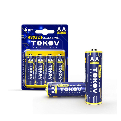 Элемент питания алкалиновый LR6/AA уп.4шт TOKOV ELECTRIC TKE-ALS-LR6/B4: фотография 1