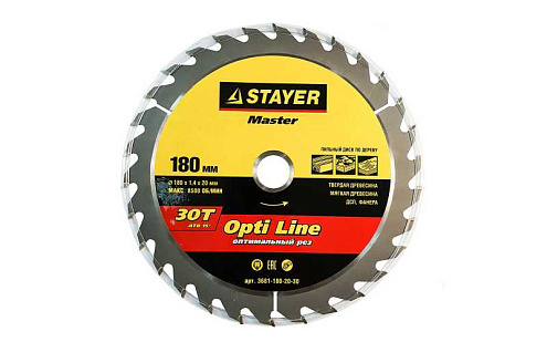 Пильный диск по дереву Opti-Line, 180х30, 30Т, STAYER: фотография 1