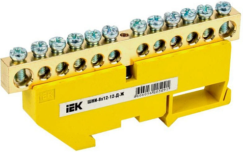 Шина PE "земля" на DIN-изол. ШНИ-8х12-12-Д-Ж IEK YNN10-812-12D-K05: фотография 1