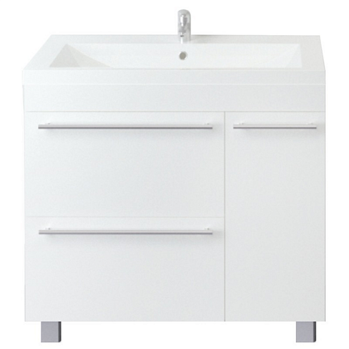 Тумба Соната 90Н 1 дверь, 2 ящика, бельевая корзина Белый глянец: фотография 1