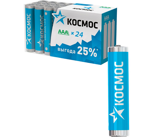 Элемент питания алкалиновый AAA/LR03 пластиковый бокс уп.24шт КОСМОС KOCLR03_24BOX: фотография 1