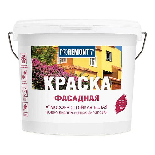 Краска фасадная PROREMONT, белая  6,5кг: фотография 1
