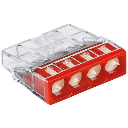 Клемма 4-х проводная 4х (0.5-2.5мм) для распределительной коробки, с контактной пастой "Alu-Plus", WAGO 2273-244: фотография 1