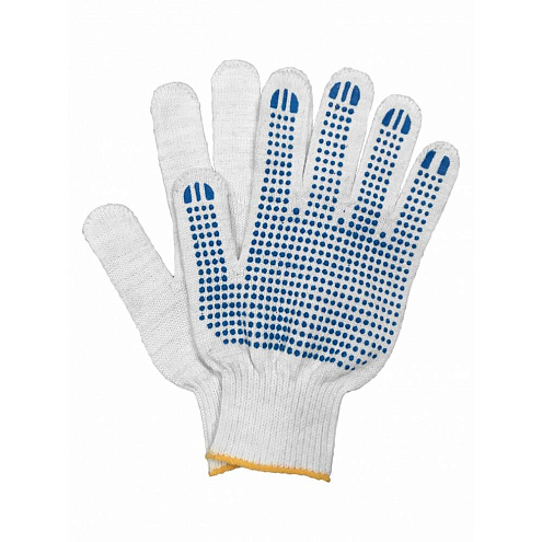 Перчатки трикотажные х/б с ПВХ, 10класс, 5-нитка белые (оверлог): фотография 1