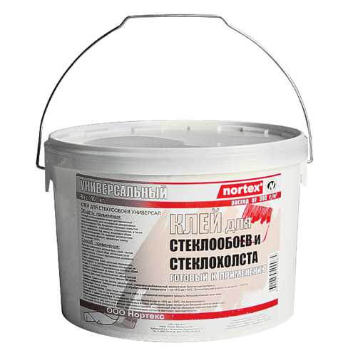 Клей готовый для стеклообоев "Nortex" 10кг 40-45м² универсальный для всех видов обоев: фотография 1