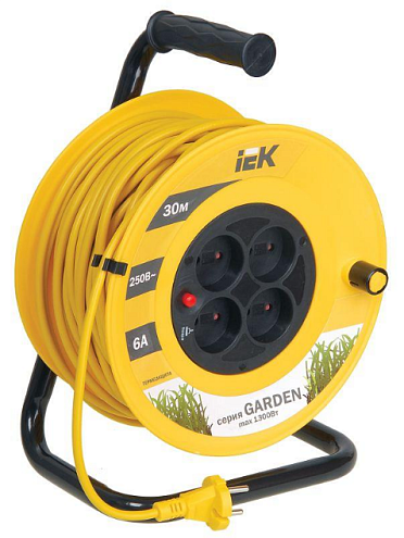 Удлинитель на катушке "Garden" УК30 4х30м без заземления 6А IP20 с термозащитой 2х0,75мм² IEK WKP23-06-04-30: фотография 1
